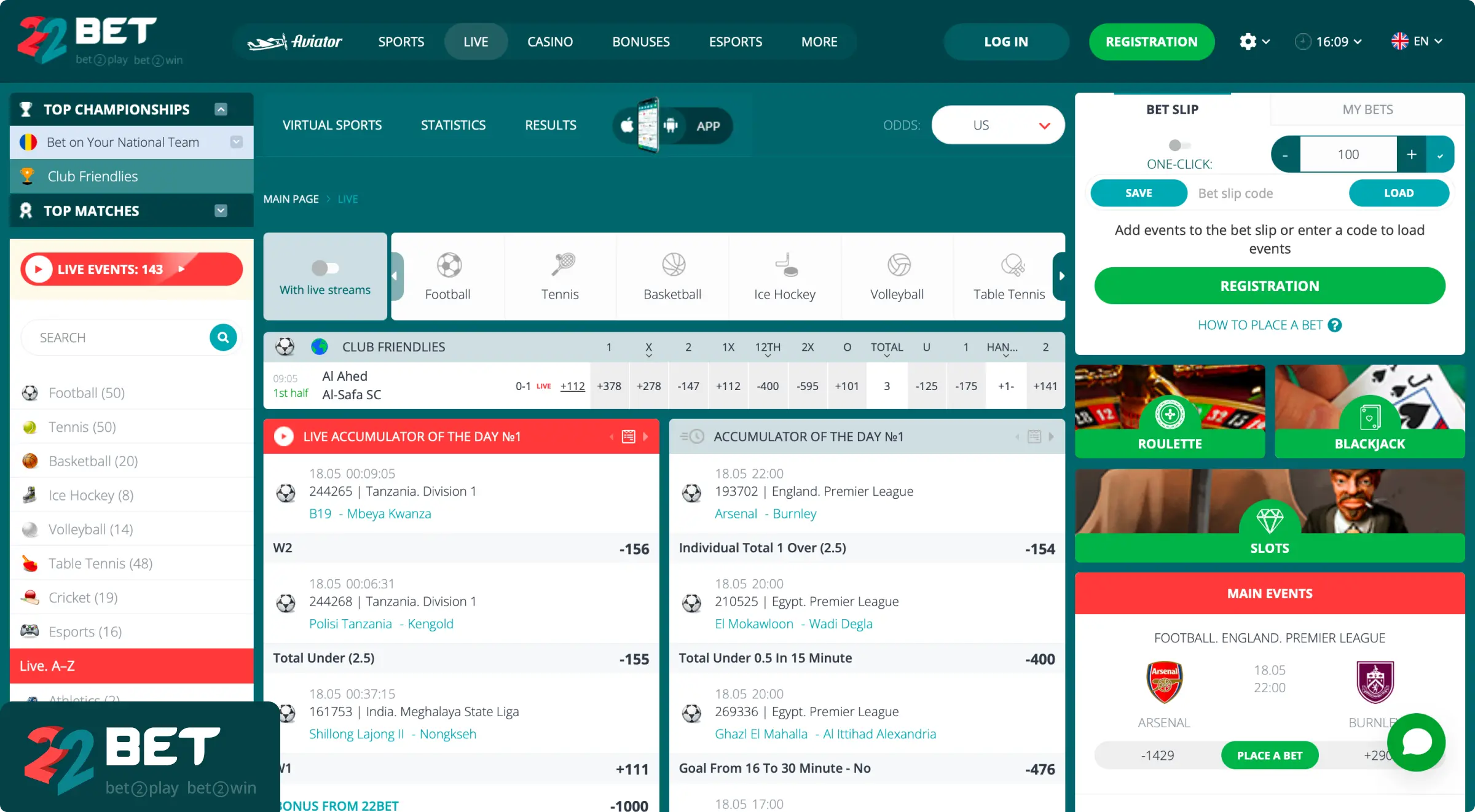 22Bet Betting Odds